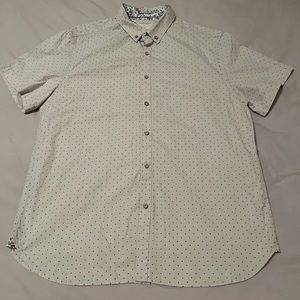 Denim Flower Button Down Shirt Men’s XL White Slim Fit Short Sleeve Shirt